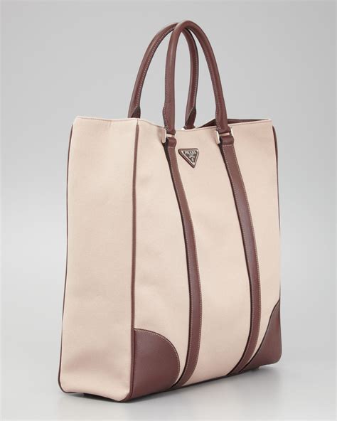 prada canvas with leather trim tote|Prada canvas tote large.